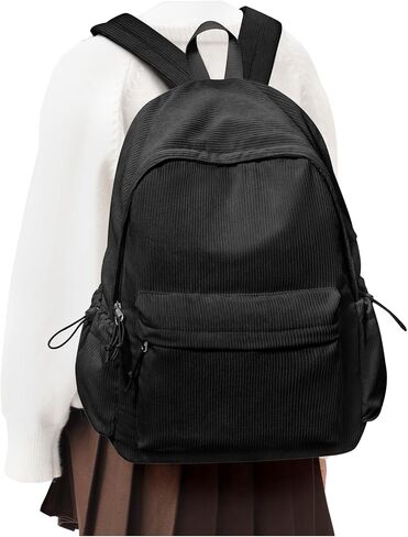 Black Corduroy Backpack for Women Men Cute College Backapck Aesthetic Backpack Preppy Backpacks Laptop Bags Women Commuter Back Pack Travel Backapck Casual Work Daypack Rucksack in Kuwait