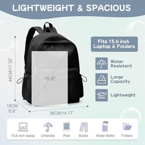 Black Corduroy Backpack for Women Men Cute College Backapck Aesthetic Backpack Preppy Backpacks Laptop Bags Women Commuter Back Pack Travel Backapck Casual Work Daypack Rucksack in Kuwait