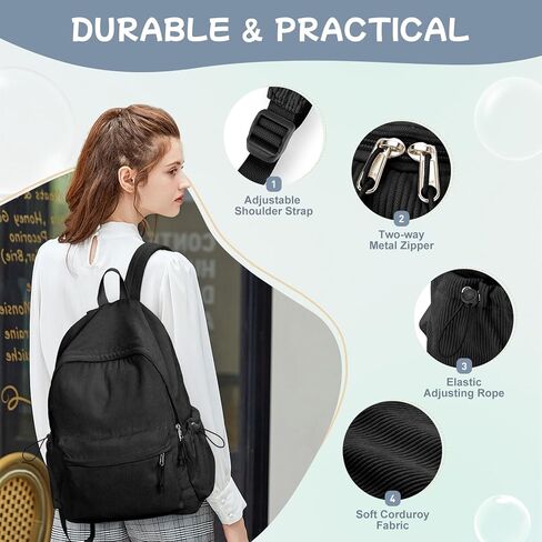 Black Corduroy Backpack for Women Men Cute College Backapck Aesthetic Backpack Preppy Backpacks Laptop Bags Women Commuter Back Pack Travel Backapck Casual Work Daypack Rucksack in Kuwait