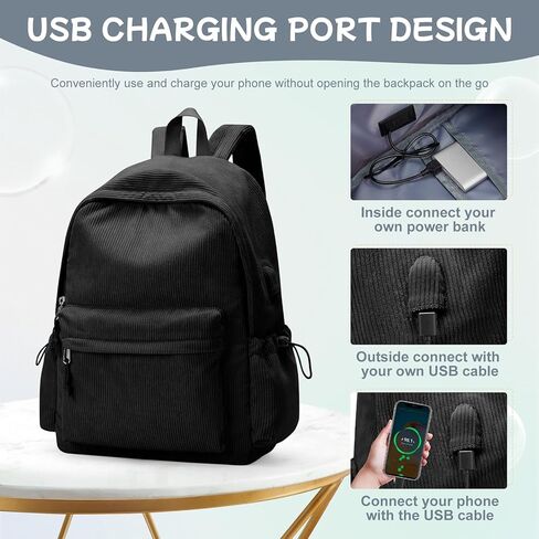 Black Corduroy Backpack for Women Men Cute College Backapck Aesthetic Backpack Preppy Backpacks Laptop Bags Women Commuter Back Pack Travel Backapck Casual Work Daypack Rucksack in Kuwait