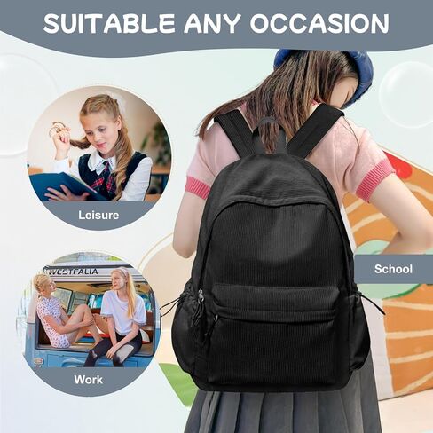 Black Corduroy Backpack for Women Men Cute College Backapck Aesthetic Backpack Preppy Backpacks Laptop Bags Women Commuter Back Pack Travel Backapck Casual Work Daypack Rucksack in Kuwait