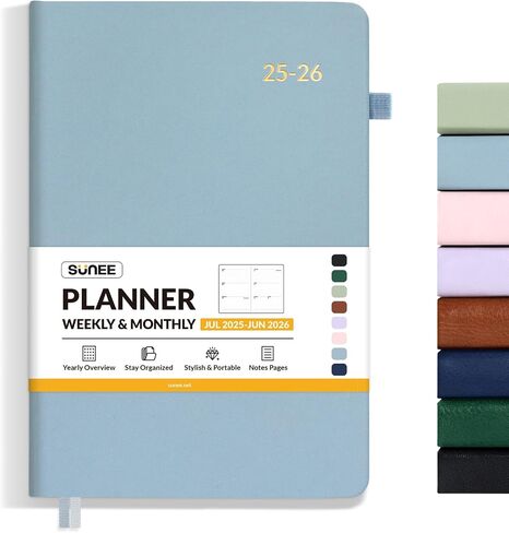 SUNEE 2025-2026 Weekly & Monthly Hardcover Planner 5.5" x 8.3" - 12 Month (July 2025 - June 2026), Small Academic Year Calendar Planner, Pocket, Notes, 100 GSM Paper, Gray Blue in Saudi Arabia