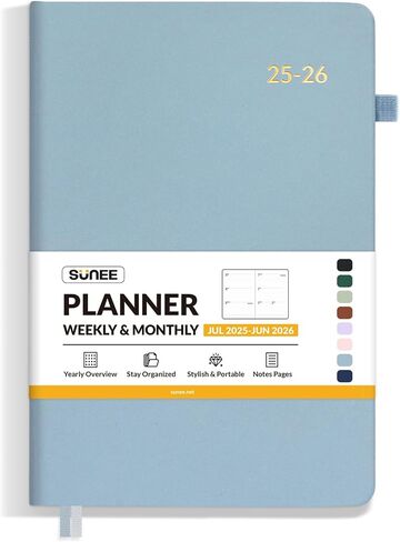 SUNEE 2025-2026 Weekly & Monthly Hardcover Planner 5.5" x 8.3" - 12 Month (July 2025 - June 2026), Small Academic Year Calendar Planner, Pocket, Notes, 100 GSM Paper, Gray Blue in Saudi Arabia