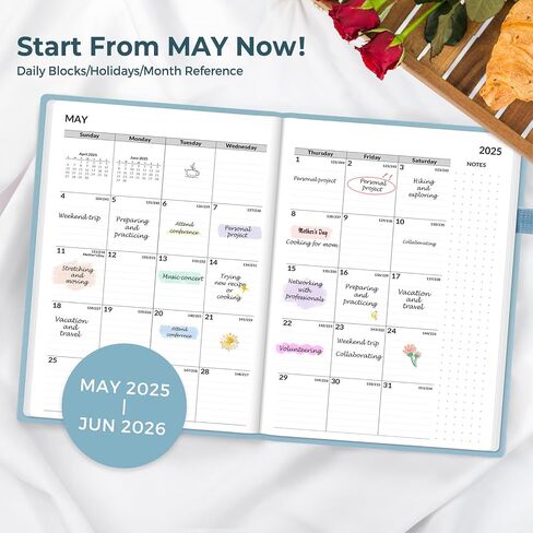 SUNEE 2025-2026 Weekly & Monthly Hardcover Planner 5.5" x 8.3" - 12 Month (July 2025 - June 2026), Small Academic Year Calendar Planner, Pocket, Notes, 100 GSM Paper, Gray Blue in Saudi Arabia