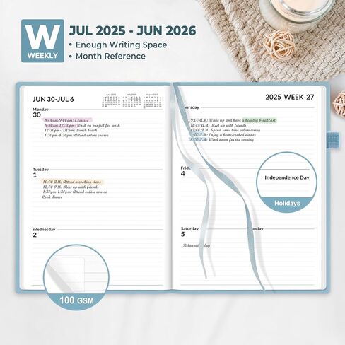 SUNEE 2025-2026 Weekly & Monthly Hardcover Planner 5.5" x 8.3" - 12 Month (July 2025 - June 2026), Small Academic Year Calendar Planner, Pocket, Notes, 100 GSM Paper, Gray Blue in Saudi Arabia