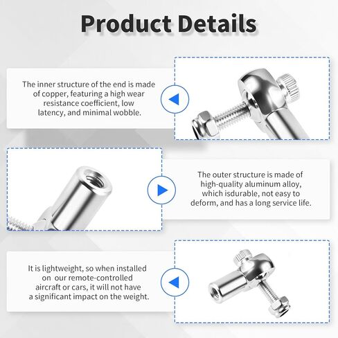 Lever Steering Linkage Tie Rod End Ball Head End, M2 2.0xL15mm Tie Rod End Ball Head Holder, Aluminum Thread Ball Joint with M2 Screws for RC Model Car Boat Airplane Sliver in Kuwait