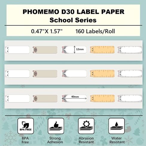 ملصقات phomemo d30 تسمية الاسم إعادة ملء ، 0.47 "x1.57" (12 مم × 40 مم) 160 ملصقات/لفة ورقة تسمية ذاتية لفة ، العودة إلى اللوازم المدرسية شريط وضع علامة ، علامة اسم لطيف in Saudi Arabia