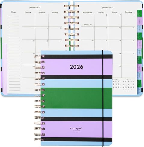 kate spade new york Daily Planner 2026 Large Agenda January-December 2026, Hardcover Weekly and Monthly Spiral Planner with Stickers (Downtown Stripe) in Saudi Arabia