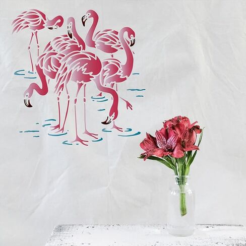 FINGERINSPIRE 6 PCS Flamingos Scenes Stencil for Painting with Brush 2 Sizes Reusable Animal Birds Sea Template Hollowed Coco Flower Pineapple Stencil Plastic PET Animal Theme Template for DIY Decor in Saudi Arabia