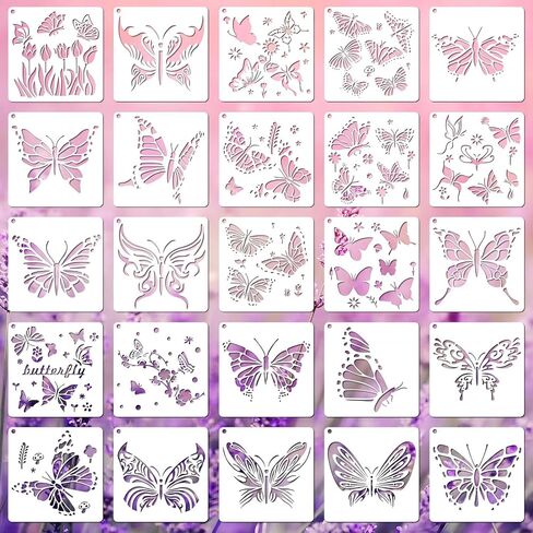 25 Pieces Butterfly Stencils Spring Templates Reusable Plastic Craft Stencils Butterfly Painting Themed Templet Drawing Templates for Paint Craft DIY Nature Home Decor Wood Sign(5.9 x 5.9 Inch) in Saudi Arabia