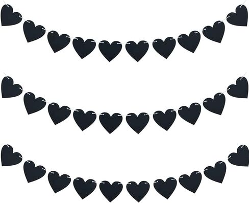 Pre-Strung Felt Black Heart Garland Banner Gothic Wedding Decor Galentines Day Banner for Wedding,Anniversary,Valentines Farewell Party Decorations 3PACK in Kuwait