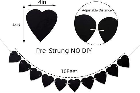 Pre-Strung Felt Black Heart Garland Banner Gothic Wedding Decor Galentines Day Banner for Wedding,Anniversary,Valentines Farewell Party Decorations 3PACK in Kuwait
