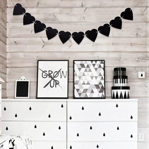 Pre-Strung Felt Black Heart Garland Banner Gothic Wedding Decor Galentines Day Banner for Wedding,Anniversary,Valentines Farewell Party Decorations 3PACK in Kuwait