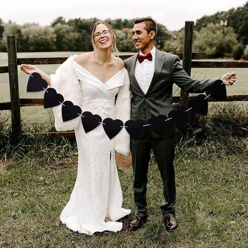 Pre-Strung Felt Black Heart Garland Banner Gothic Wedding Decor Galentines Day Banner for Wedding,Anniversary,Valentines Farewell Party Decorations 3PACK in Kuwait