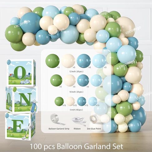 Hole in One Birthday Decorations, One-stop Golf Theme Set Includes 40 Sturdy 300gsm Golf Plates Waterproof Tablecloths Backdrop and 102 Balloons for Hole in One Birthday in Saudi Arabia