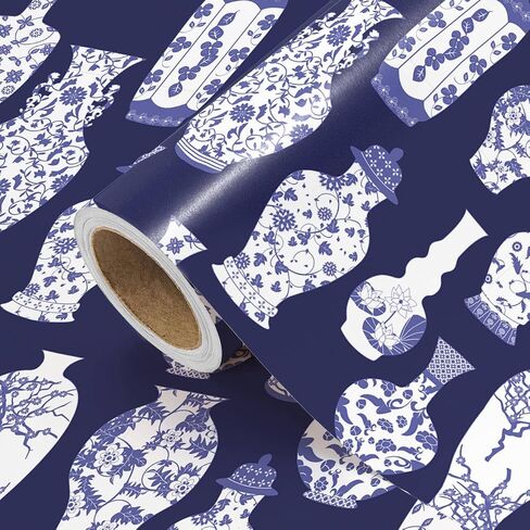 ملفوفات غلاف زنجبيل غلاف زنجبيل التفاف - لفة صغيرة - 17 بوصة × 16.5 قدم - ورقة تغليف chinoiserie الأزرق والأبيض مثالية لعيد الميلاد ، الزفاف ، دش الزفاف in Saudi Arabia