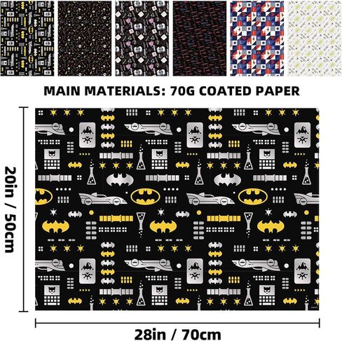 Charon Cute Hero Birthday Wrapping Paper 6 Style Mutil Color Festival Art Scrapbook Paper for Men Women Kids Birthday Wedding Baby Shower Graduation Anniversaries, 20 X 28 Inch (6 Sheet) in Kuwait
