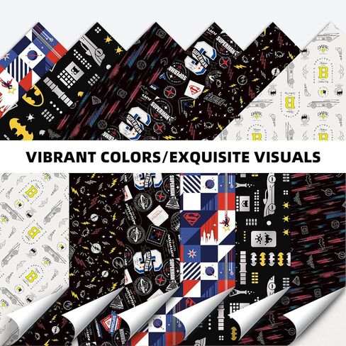 Charon Cute Hero Birthday Wrapping Paper 6 Style Mutil Color Festival Art Scrapbook Paper for Men Women Kids Birthday Wedding Baby Shower Graduation Anniversaries, 20 X 28 Inch (6 Sheet) in Kuwait