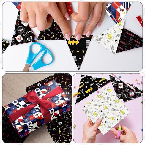 Charon Cute Hero Birthday Wrapping Paper 6 Style Mutil Color Festival Art Scrapbook Paper for Men Women Kids Birthday Wedding Baby Shower Graduation Anniversaries, 20 X 28 Inch (6 Sheet) in Kuwait