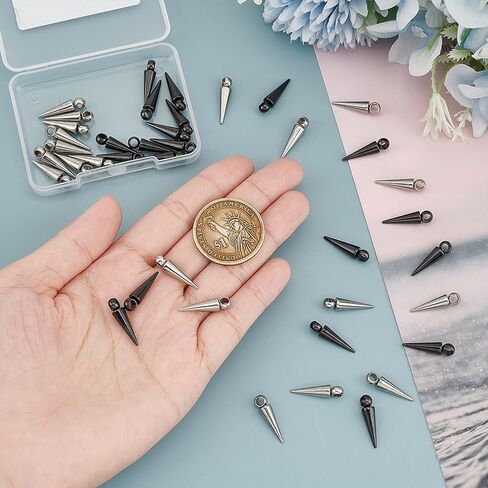 UNICRAFTALE 2 Colors 40Pcs Spike Charm Metal Titanium Steel Tibetan Style Cone Pendants Drop Dangle Earring Charm for Earring Bracelets DIY Jewelry Making 19.5mm Long in Saudi Arabia