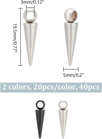 UNICRAFTALE 2 Colors 40Pcs Spike Charm Metal Titanium Steel Tibetan Style Cone Pendants Drop Dangle Earring Charm for Earring Bracelets DIY Jewelry Making 19.5mm Long in Saudi Arabia