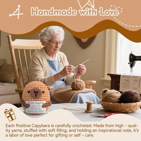 Positive Crochet Capybara Handmade Emotional Support Knitted Animal Inspirational Christmas Birthday Gifts for Women Men Desk Decor in Saudi Arabia