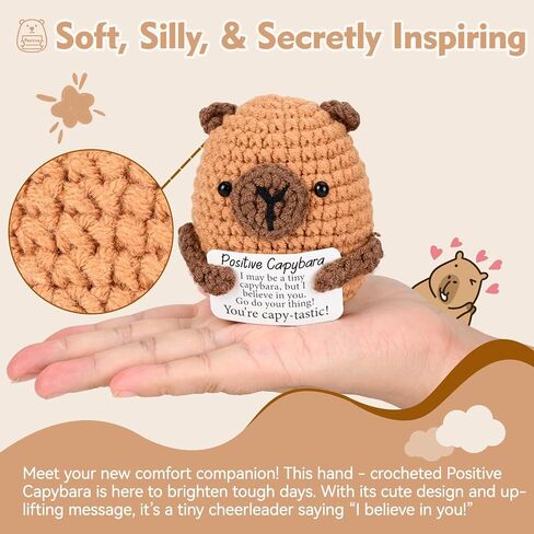 Positive Crochet Capybara Handmade Emotional Support Knitted Animal Inspirational Christmas Birthday Gifts for Women Men Desk Decor in Saudi Arabia