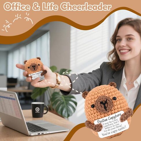Positive Crochet Capybara Handmade Emotional Support Knitted Animal Inspirational Christmas Birthday Gifts for Women Men Desk Decor in Saudi Arabia