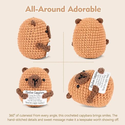 Positive Crochet Capybara Handmade Emotional Support Knitted Animal Inspirational Christmas Birthday Gifts for Women Men Desk Decor in Saudi Arabia