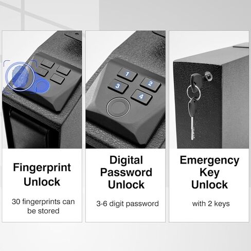 Biometric Slider Gun Safe for Handgun,Auto Sliding Door Hand Gun Safes, Quick Access Pistol Gun Box for Nightstand, Desk, Bed Side With Fingerprintt, PIN Code, KEY Access in Kuwait