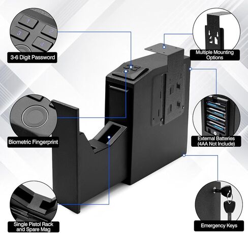 Biometric Slider Gun Safe for Handgun,Auto Sliding Door Hand Gun Safes, Quick Access Pistol Gun Box for Nightstand, Desk, Bed Side With Fingerprintt, PIN Code, KEY Access in Kuwait
