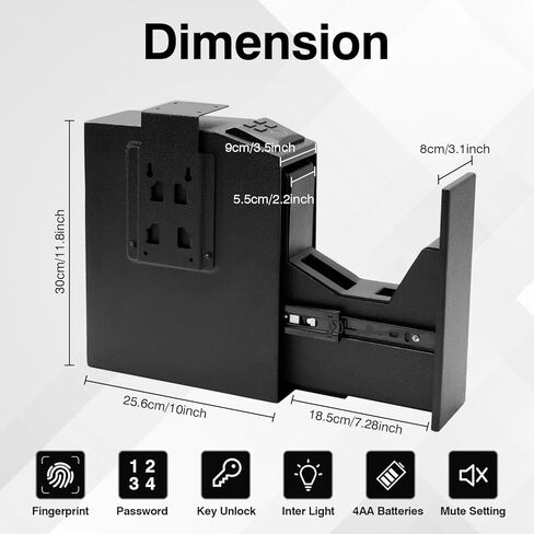Biometric Slider Gun Safe for Handgun,Auto Sliding Door Hand Gun Safes, Quick Access Pistol Gun Box for Nightstand, Desk, Bed Side With Fingerprintt, PIN Code, KEY Access in Kuwait