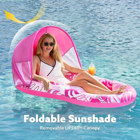 SLOOSH Inflatable Pool Floats Lounger Adult, Pool Lounge with Canopy Raft Floaties Water Floating Recliner Chair with Cup Holders Foot Rest Swimming Floaty in Saudi Arabia