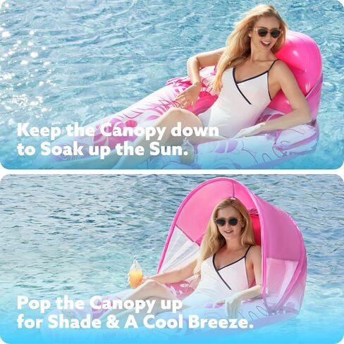 SLOOSH Inflatable Pool Floats Lounger Adult, Pool Lounge with Canopy Raft Floaties Water Floating Recliner Chair with Cup Holders Foot Rest Swimming Floaty in Saudi Arabia