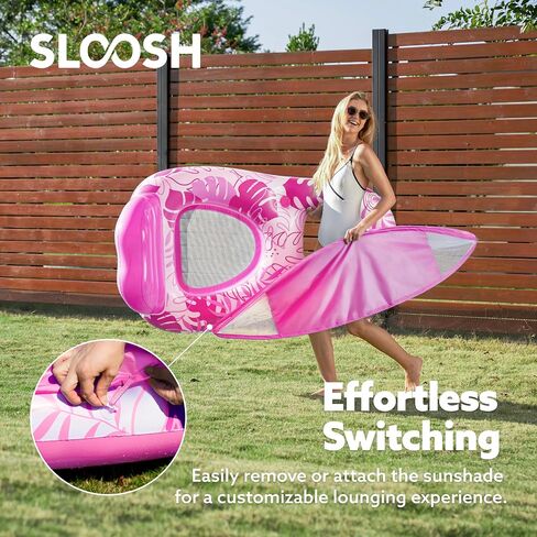 SLOOSH Inflatable Pool Floats Lounger Adult, Pool Lounge with Canopy Raft Floaties Water Floating Recliner Chair with Cup Holders Foot Rest Swimming Floaty in Saudi Arabia