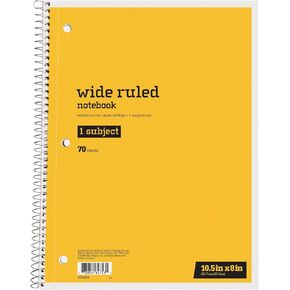 Just Basics® Spiral Notebook, 8" x 10-1/2", Wide Ruled, 70 Sheets, Yellow in Saudi Arabia