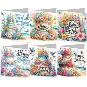 YGbaby 6 Packs DIY 5D Diamond Painting Happy Birthday Cards Kits for Adults Happy Birthday Balloon Diamond Art Greeting Cards Gem Art Birthday Cards Gifts for Women, Men, Mom, Grandma in Kuwait