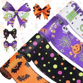 4 Rolls 20 Yards Halloween Wired Edge Ribbon Spider Web Printed Grosgrain Ribbons Halloween Theme Holiday DIY Craft Wrapping Ribbon for Home Party Decor in Kuwait