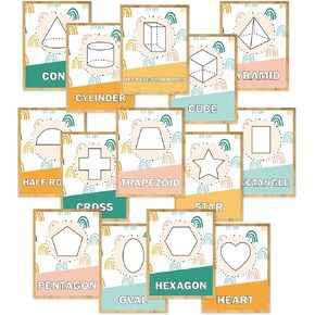 Fysuimu 14pcs Boho Rainbow Basic Fass Posters Early Learning Posters 2D و 3D Plassrame Poster Shapes Educations Chart for Preschool Ristergarten Nursery in Kuwait