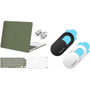 MOSISO Webcam Cover Slide 2 Pack&Compatible with MacBook Air 13 inch Case 2024-2022 M3 A3113 M2 A2681,Hard Shell&Keyboard Cover&Screen Film&Type C Adapter for MacBook Air 13.6 inch Case, Army Green in Kuwait