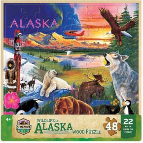 روائع 48 قطعة حقائق ممتعة أحجية Jigsaw للأطفال - Jr Ranger Alaska Wildlife Wood Puzzle - 12 "x12" in Kuwait