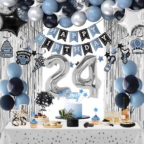 15th Birthday Decorations, Dusty Blue 15 Birthday Decorations for Boys Girls, Blue Sliver Black Birthday Party Decor with Happy Birthday Banner, Number Balloons, Foil Balloons, Swirl in Saudi Arabia