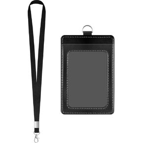 PU Leather ID Badge Holder Extra Thick ID Card Name Badge Holder with 1 Clear ID Window 1 Credit Card Slot for Office Staffs, Teachers/Students, Workers, Cruise Cards, Bus/Metro Cards (1 Pack Black) in Kuwait
