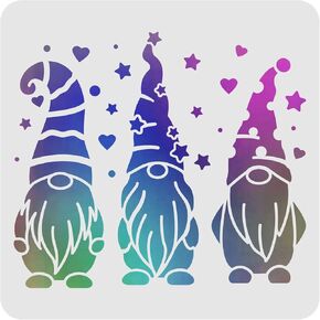 FINGERINSPIRE 3 Gnomes Stencils Decoration Template 11.8x11.8 inch Plastic Gnome with Hats Drawing Painting Stencils Square Reusable Stencils for Painting on Wood, Floor, Wall and Tile in Kuwait