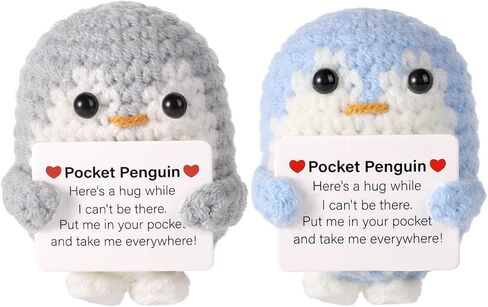Pocket Penguin Hug, 2.6 Inch Knitted Penguin Toy with Encouragement Card, Fun for Friends and Family, Birthday Party Gift, Decoration (Gray, Blue), 12686 in Saudi Arabia