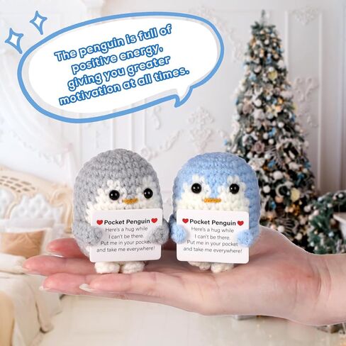 Pocket Penguin Hug, 2.6 Inch Knitted Penguin Toy with Encouragement Card, Fun for Friends and Family, Birthday Party Gift, Decoration (Gray, Blue), 12686 in Saudi Arabia