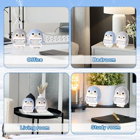 Pocket Penguin Hug, 2.6 Inch Knitted Penguin Toy with Encouragement Card, Fun for Friends and Family, Birthday Party Gift, Decoration (Gray, Blue), 12686 in Saudi Arabia
