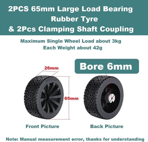 2PCS 85mm Dia Solid Large Load Bearing Rubber Tyre & 2PCS 6mm Bore Clamping Hexagonal Shaft Coupling Suitable for Remote Controlled RC Smart Car Robot Wheel Tyres and Toy Car Wheel in Kuwait