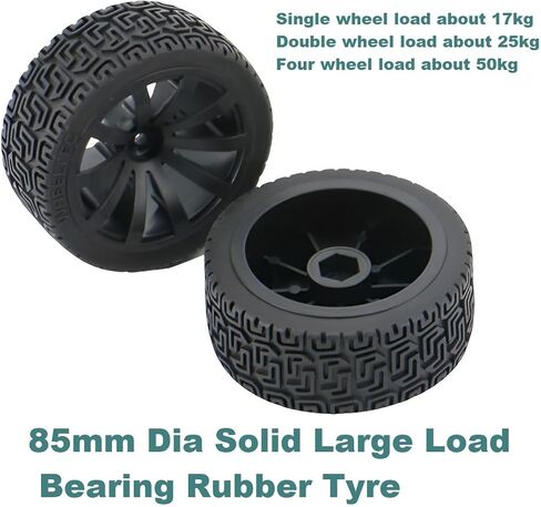 2PCS 85mm Dia Solid Large Load Bearing Rubber Tyre & 2PCS 6mm Bore Clamping Hexagonal Shaft Coupling Suitable for Remote Controlled RC Smart Car Robot Wheel Tyres and Toy Car Wheel in Kuwait