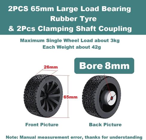 2PCS 85mm Dia Solid Large Load Bearing Rubber Tyre & 2PCS 6mm Bore Clamping Hexagonal Shaft Coupling Suitable for Remote Controlled RC Smart Car Robot Wheel Tyres and Toy Car Wheel in Kuwait